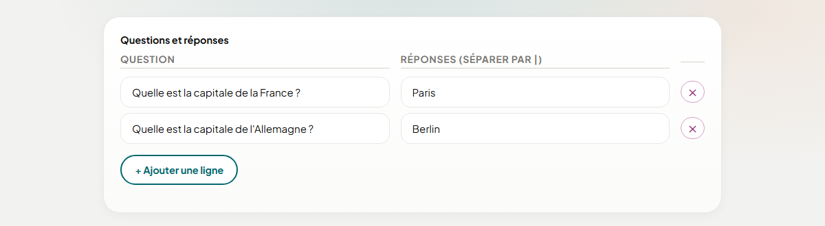 Zoom auf die strukturierten Frage-Antwort-Felder